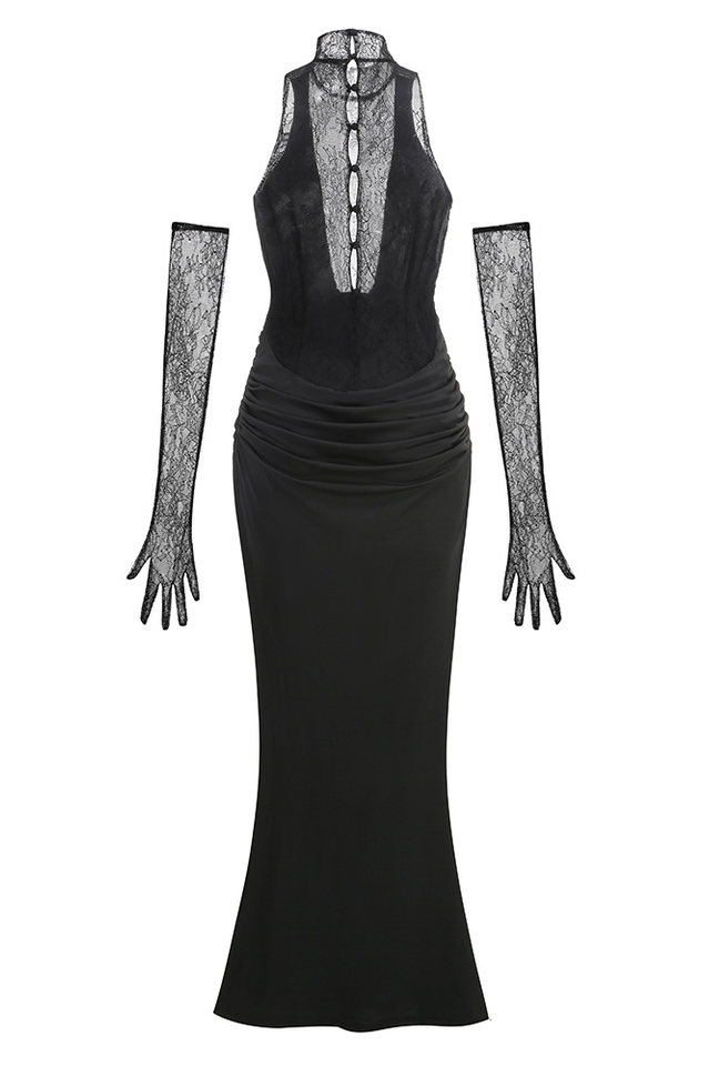 Evelyn Plunging Cowl Lace Bodice Maxi Dress | Dress In Beauty