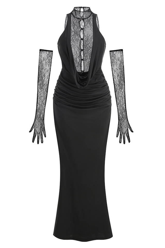 Evelyn Plunging Cowl Lace Bodice Maxi Dress | Dress In Beauty