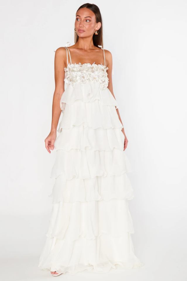 Clara Diamante Flower Tiered Slip Dress | Dress In Beauty