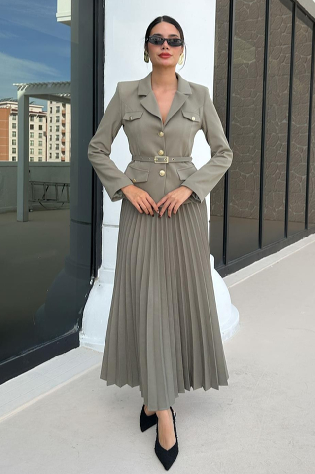 Florence Belted Blazer Pleated Skirt Set | Dress In Beauty