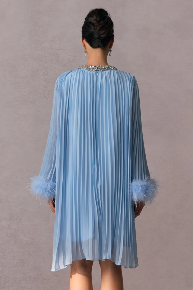 Gabrielle Diamante Feathered Pleated Mini Dress | Dress In Beauty