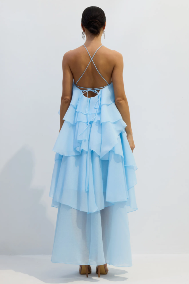 Sibley Halterneck Tiered Ruffle Maxi Dress | Dress In Beauty