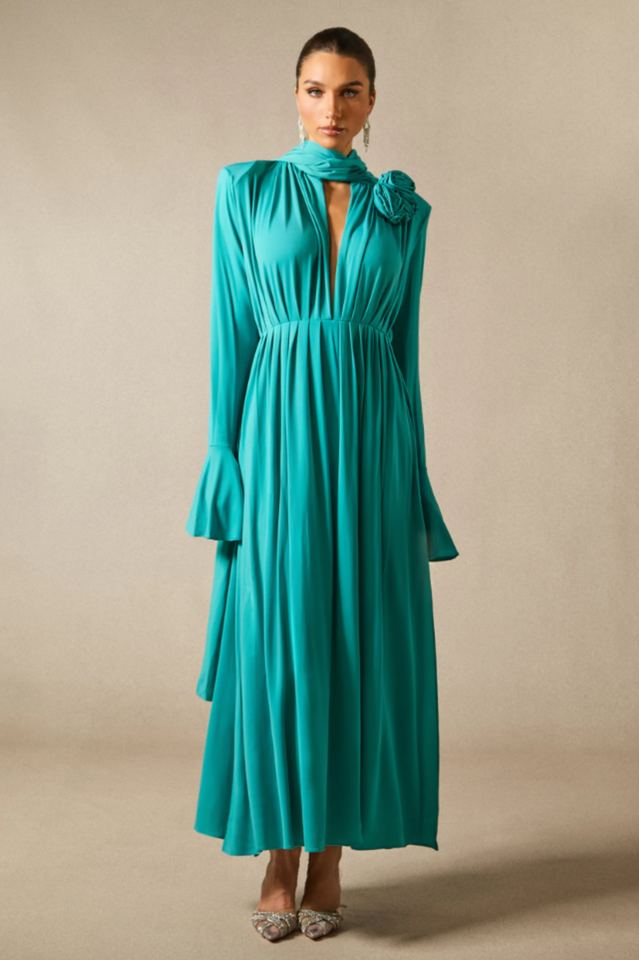 Yedda Flower Trimmed Pleated Maxi Dress | Dress In Beauty