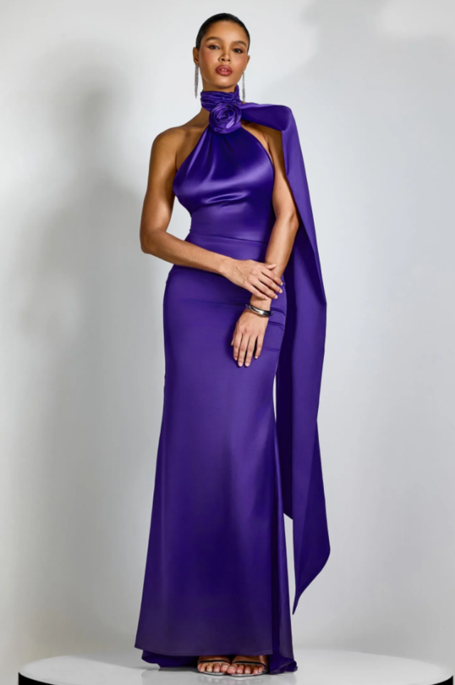 Verna Halter Floral Maxi Satin Dress | Dress In Beauty