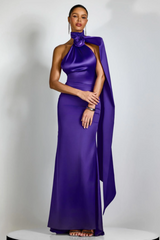 Verna Halter Floral Maxi Satin Dress | Dress In Beauty