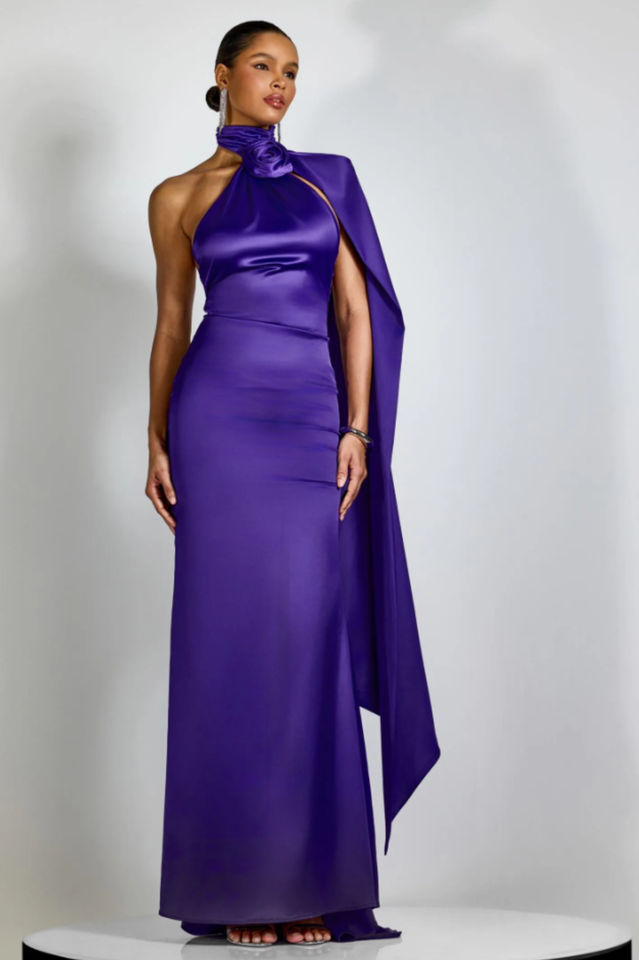 Verna Halter Floral Maxi Satin Dress | Dress In Beauty