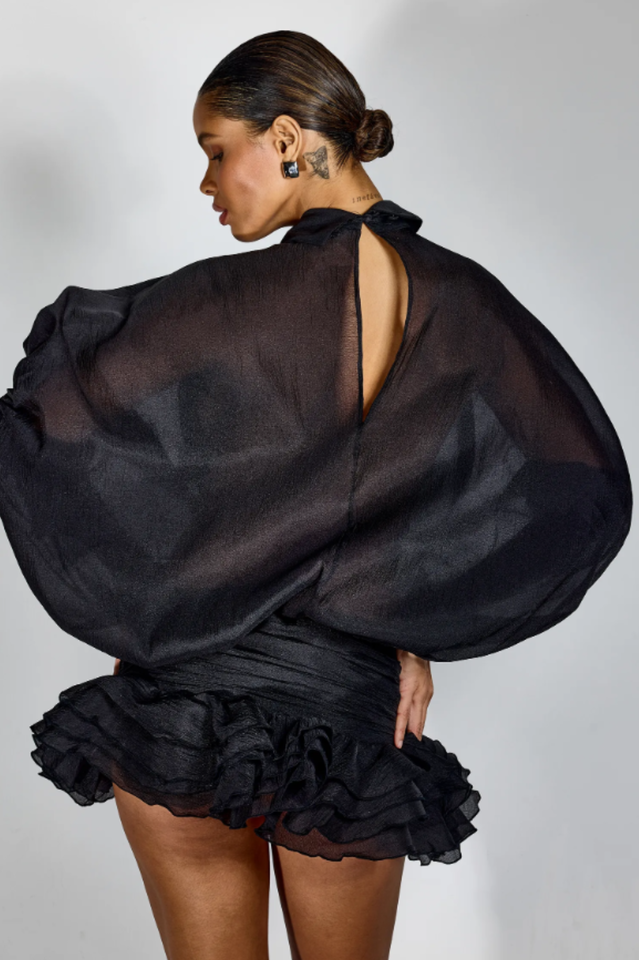 Trina Tie-neck Ruffle Hem Mini Dress | Dress In Beauty