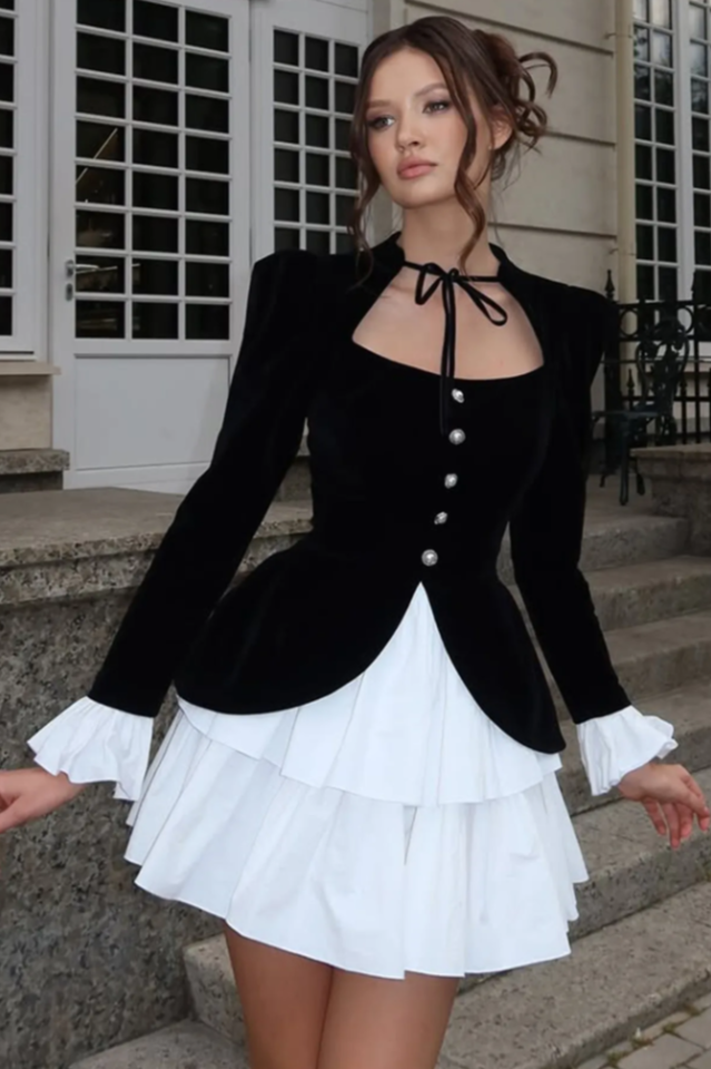 Eveline Velvet Tiered Mini Dress | Dress In Beauty