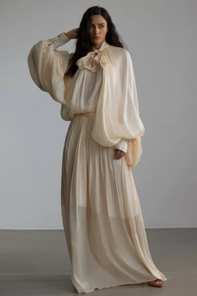 Eliza Tie Neck Puff Sleeve Maxi Dress | Dress In Beauty