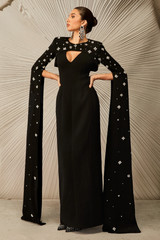 Crystal Cape Sleeve Maxi Dress