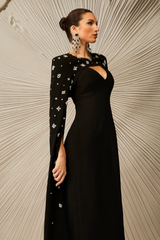 Crystal Cape Sleeve Maxi Dress