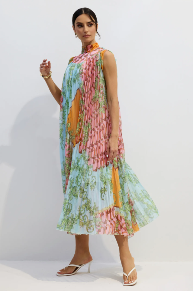 Martha Print Sleeveless Pleated Midi Dress | Dress In Beauty