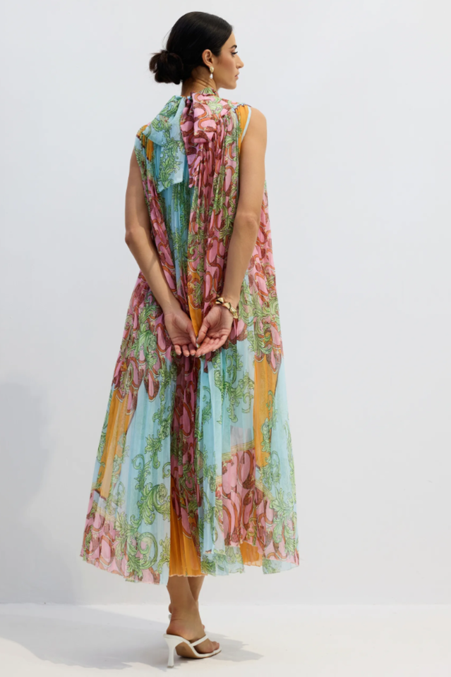 Martha Print Sleeveless Pleated Midi Dress | Dress In Beauty