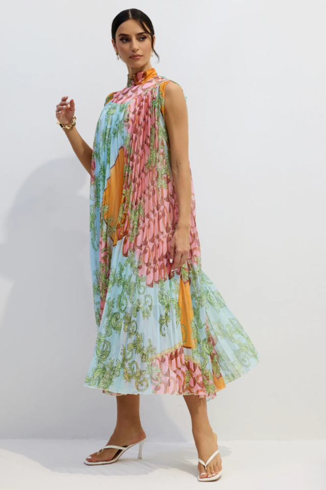 Martha Print Sleeveless Pleated Midi Dress | Dress In Beauty