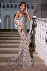 Sean Strapless Rhinestone Mesh Maxi Dress | Dress In Beauty