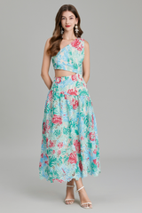 Botanical Print One Shoulder Frill Midi Dress | Dress In Beauty