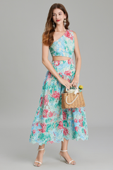 Botanical Print One Shoulder Frill Midi Dress | Dress In Beauty