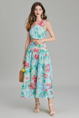 Botanical Print One Shoulder Frill Midi Dress | Dress In Beauty
