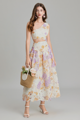 Botanical Print One Shoulder Frill Midi Dress | Dress In Beauty