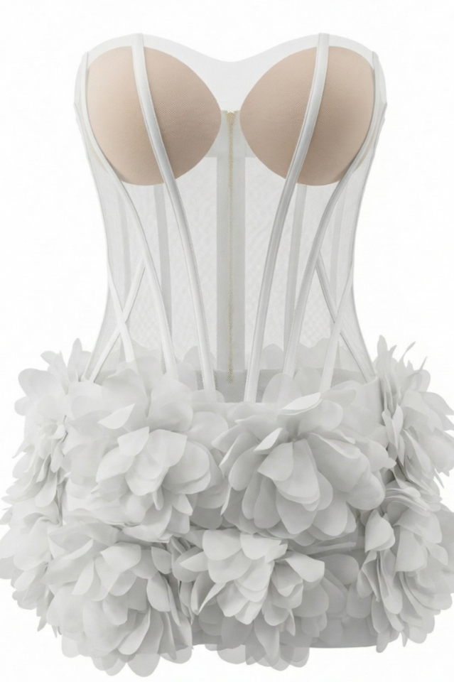 Strapless Petal Mesh Bustier Dress | Dress In Beauty