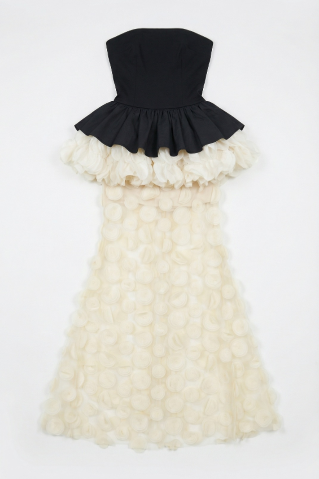 Strapless Black and Beige Gown | Dress In Beauty