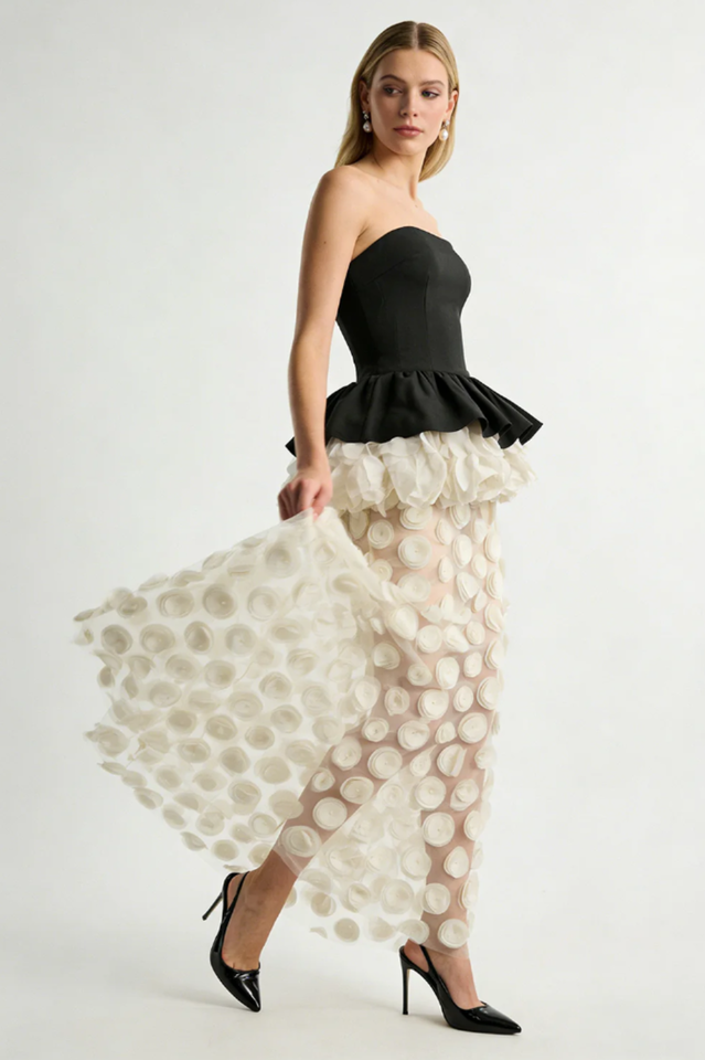 Strapless Black and Beige Gown | Dress In Beauty