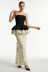 Strapless Black and Beige Gown | Dress In Beauty