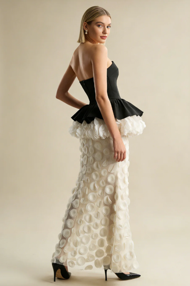 Strapless Black and Beige Gown | Dress In Beauty