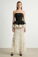 Strapless Black and Beige Gown | Dress In Beauty