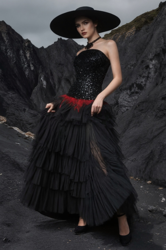 Strapless Sequin Feather Cascading Evening Dress | Dress In Beauty