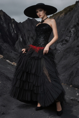 Strapless Sequin Feather Cascading Evening Dress | Dress In Beauty