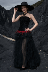 Strapless Sequin Feather Cascading Evening Dress | Dress In Beauty