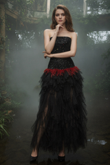 Strapless Sequin Feather Cascading Evening Dress | Dress In Beauty