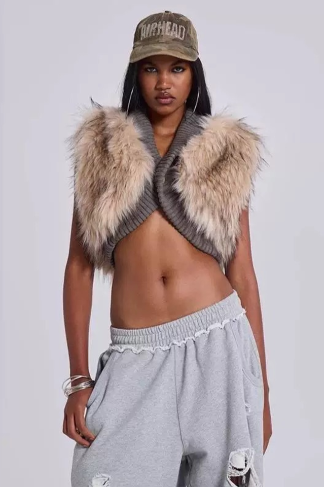 Meka Faux Fur Knit Shrug | Dress In Beauty