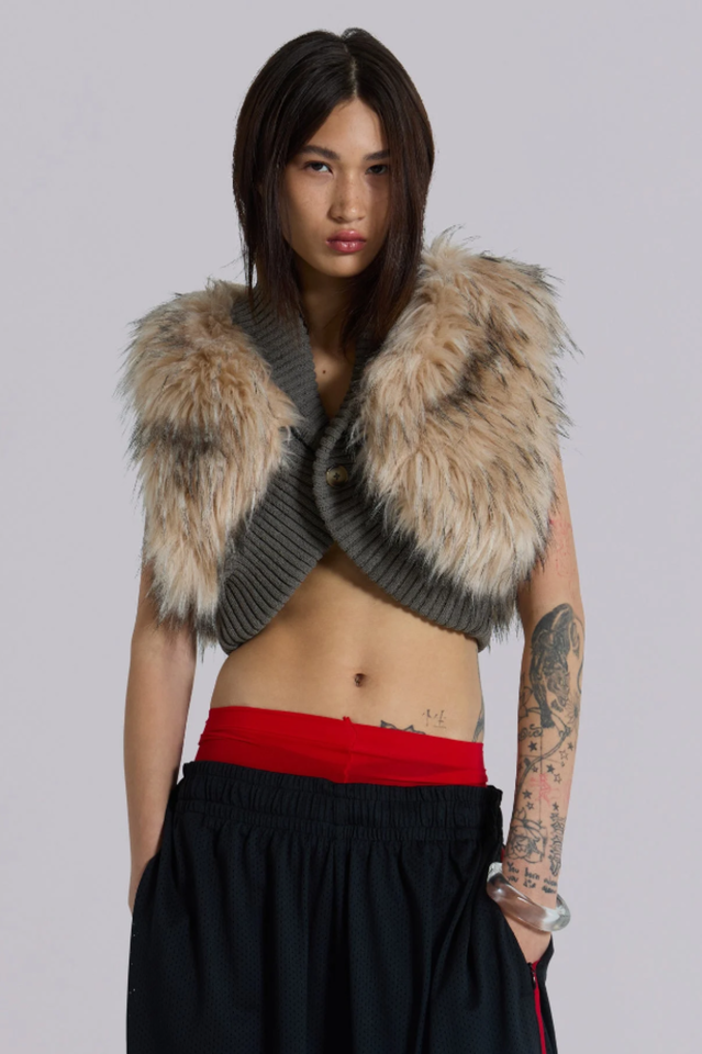 Meka Faux Fur Knit Shrug | Dress In Beauty