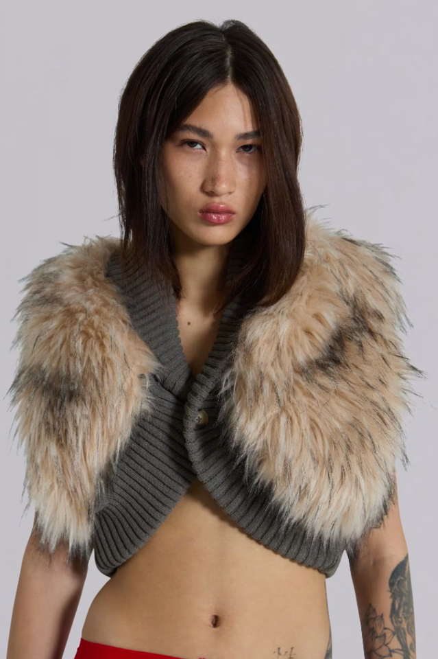Meka Faux Fur Knit Shrug | Dress In Beauty
