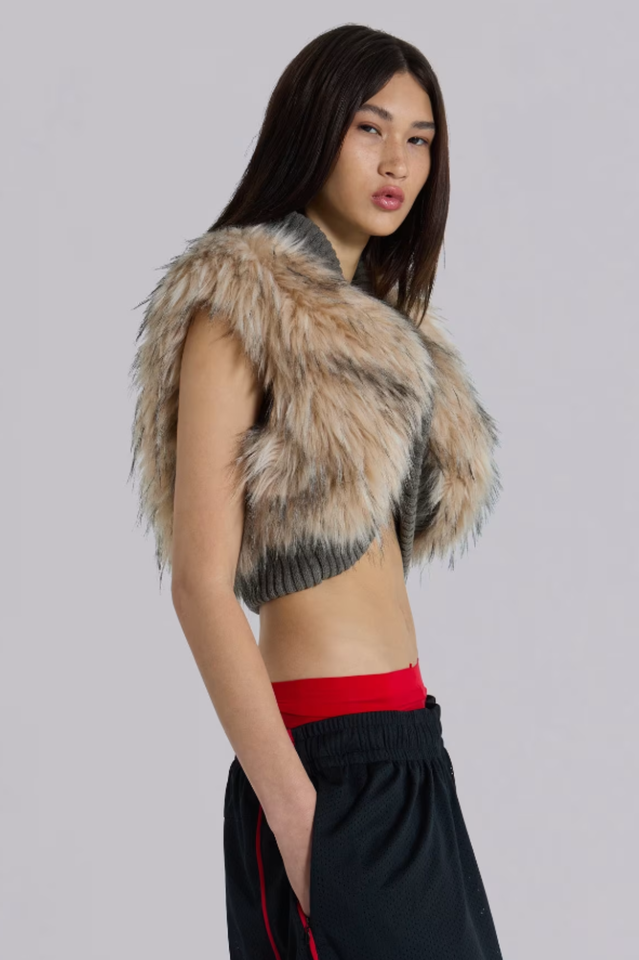 Meka Faux Fur Knit Shrug | Dress In Beauty