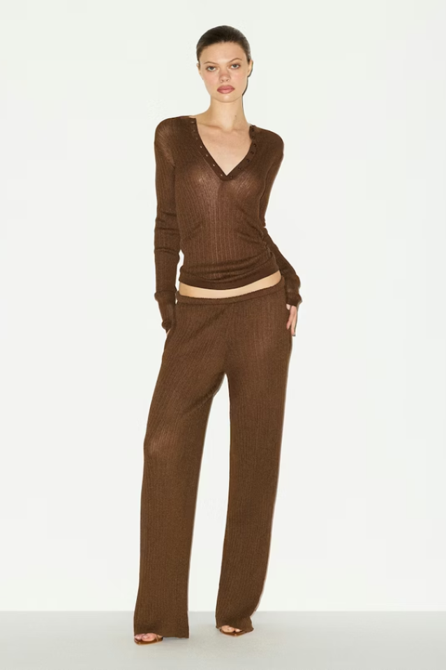 SKIMS Sheer Knit Long Sleeve Henley | Dress In Beauty