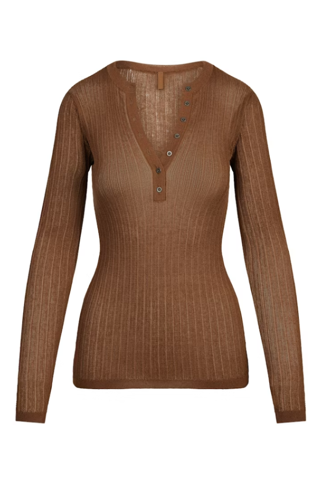 SKIMS Sheer Knit Long Sleeve Henley | Dress In Beauty
