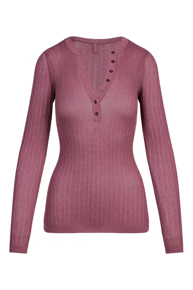 SKIMS Sheer Knit Long Sleeve Henley | Dress In Beauty