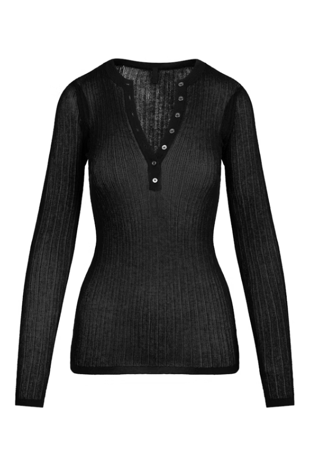 SKIMS Sheer Knit Long Sleeve Henley | Dress In Beauty