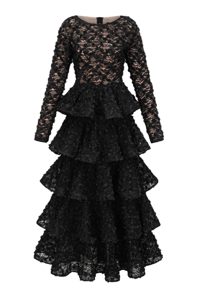 Guinevere Black Tiered Maxi Dress | Dress In Beauty