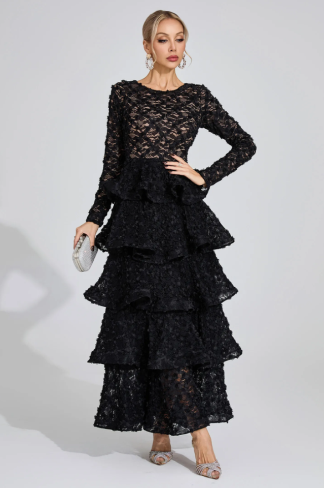 Guinevere Black Tiered Maxi Dress | Dress In Beauty