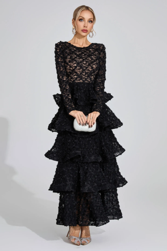Guinevere Black Tiered Maxi Dress | Dress In Beauty