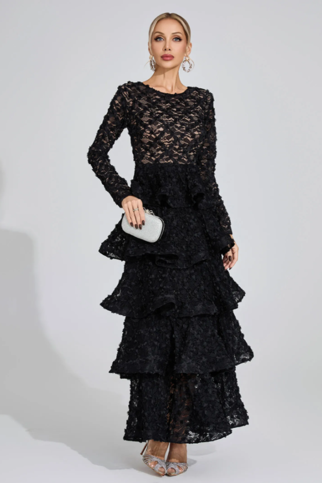 Guinevere Black Tiered Maxi Dress | Dress In Beauty