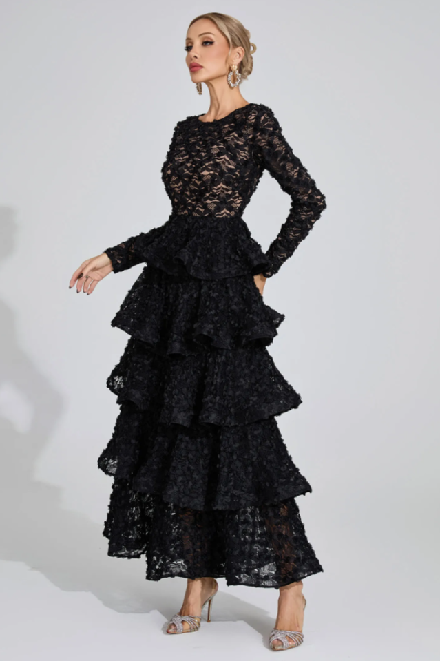 Guinevere Black Tiered Maxi Dress | Dress In Beauty