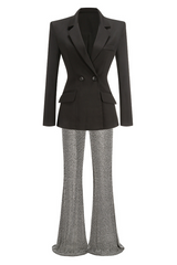 Pure Black Blazer & Rhinestone Pants Set | Dress In Beauty