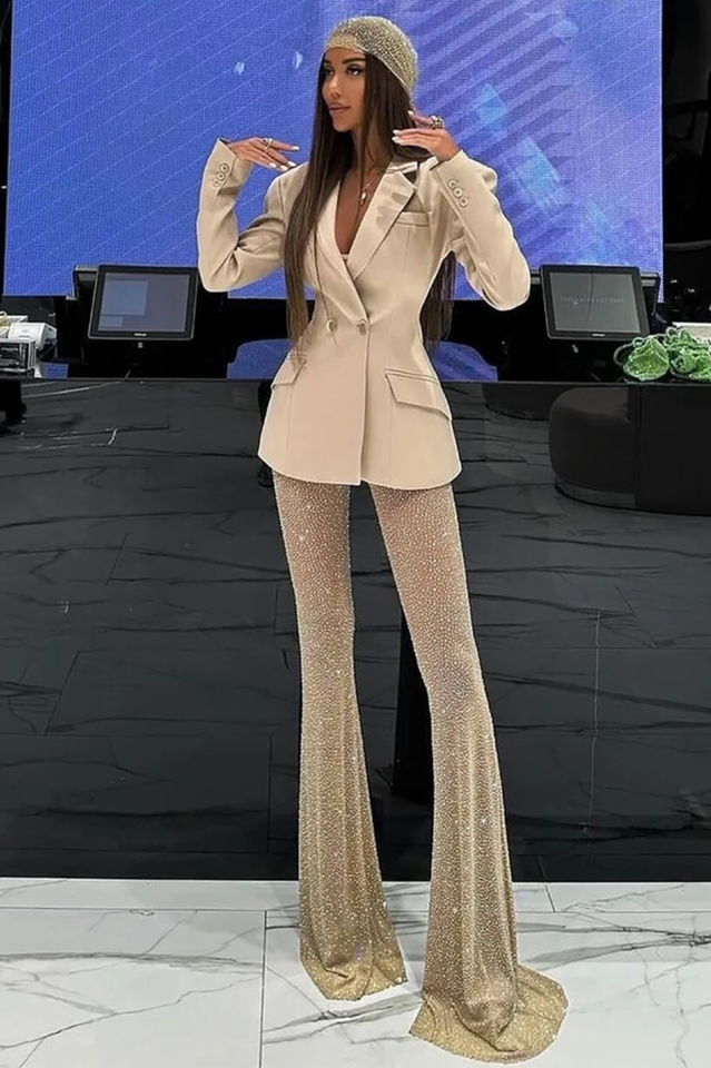 Pure Black Blazer & Rhinestone Pants Set | Dress In Beauty