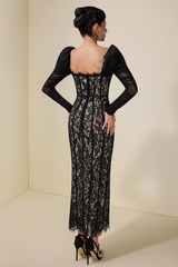 Lace Splicing Mesh Puff Sleeve Midi Dress | Dress In Beauty