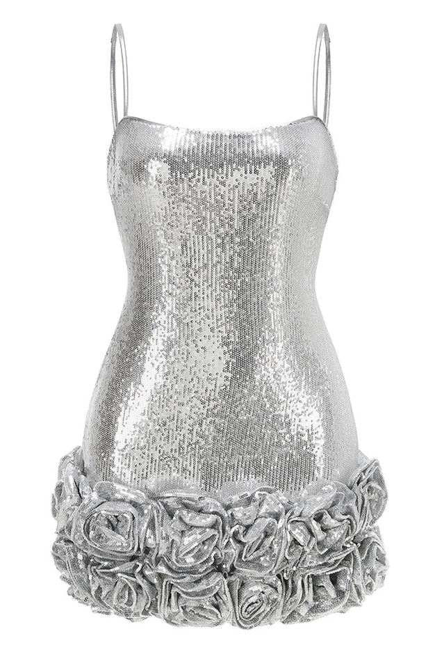 Haelara Spaghetii Flower Sequin Mini Dress | Dress In Beauty